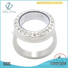 High quality stainless steel silver round floating locket ring design jewelry